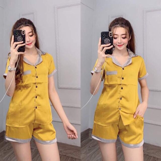 Bộ ngủ pijama lụa phi phối cổ loại đẹp | BigBuy360 - bigbuy360.vn