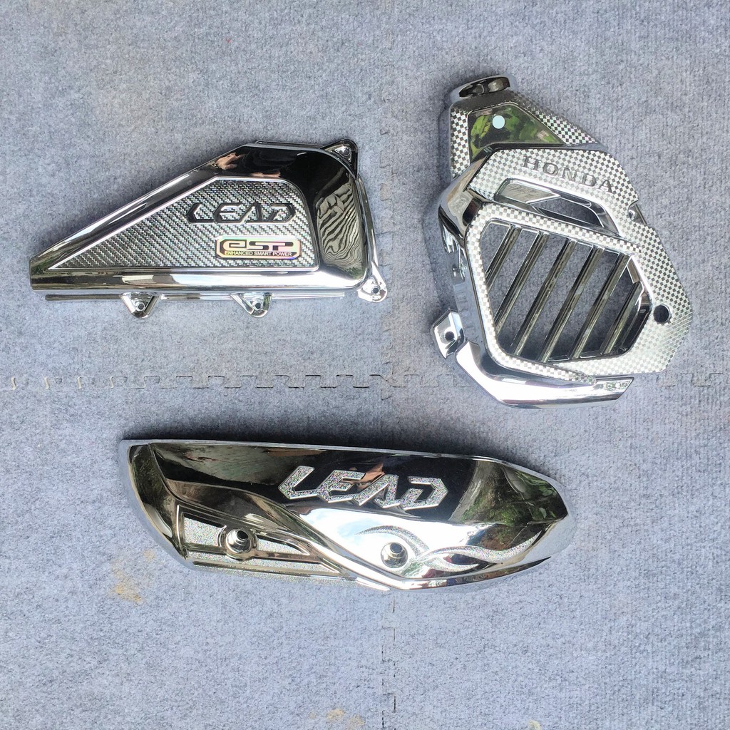 (BH 12 Tháng)Combo 5 món chụp ốp mạ crome Lead 2018: Bầu gió, quạt gió, ốp pô, mõm mỏ dè, đuôi dè.