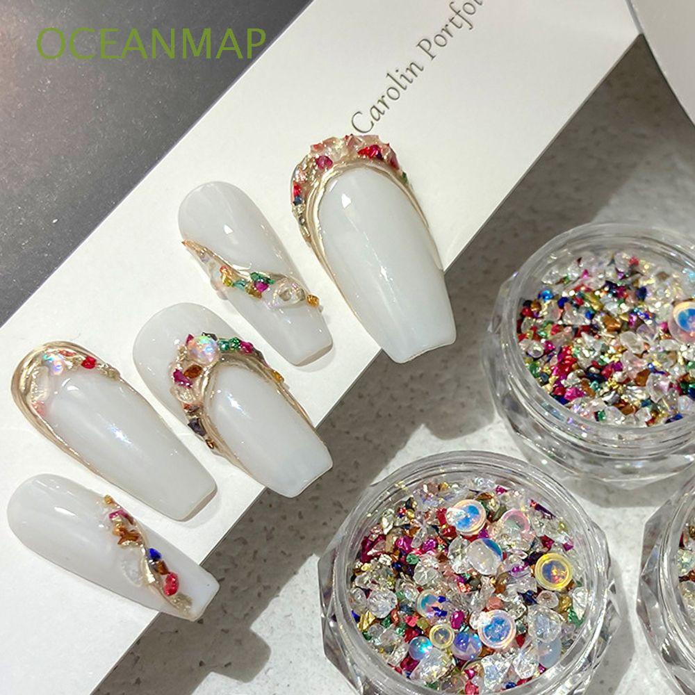 Hộp phụ kiện trang trí móng tay 3D lấp lánh không đối xứng hỗn hợp kiểu dáng phong cách Hàn Quốc