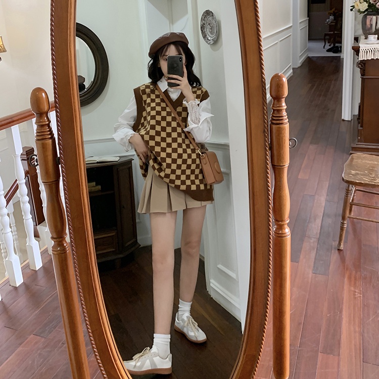 Áo len gile nữ hàn quốc kẻ CARO 2021, áo gile len nữ chất đẹp thời trang thu đông | BigBuy360 - bigbuy360.vn