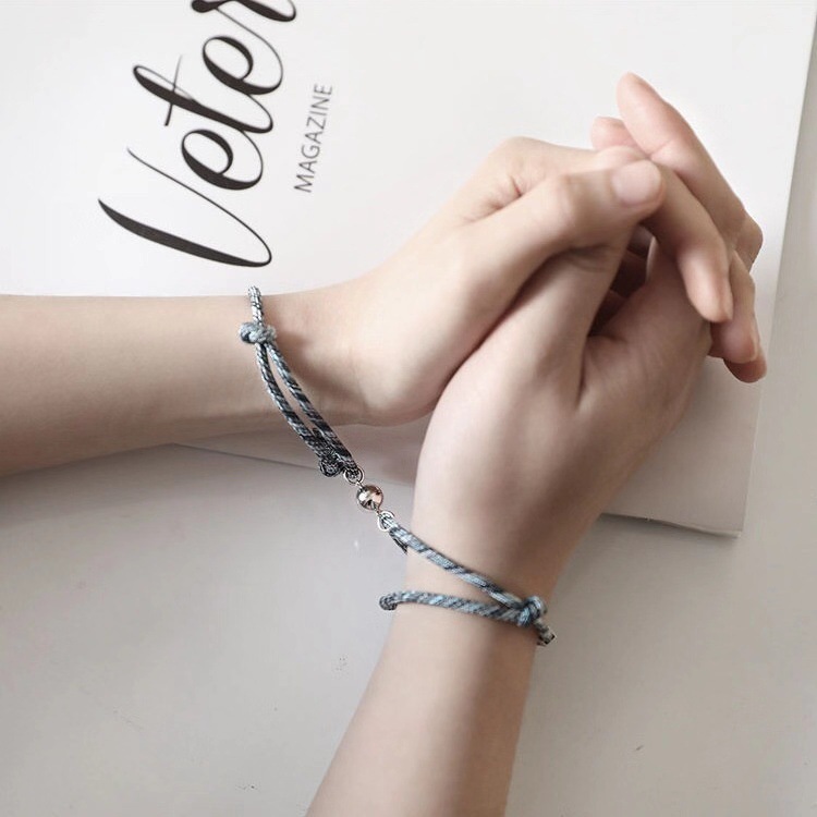 Set 2 Vòng Đeo Tay Dây Bện Khóa Nam Châm Thời Trang Cho Cặp Đôi