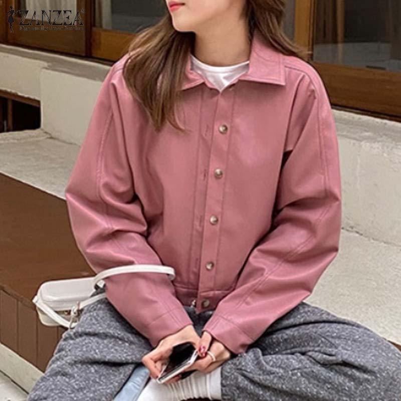 Áo khoác ZANZEA cổ bẻ tay dài màu trơn có nút gài thời trang đường phố cho nữ