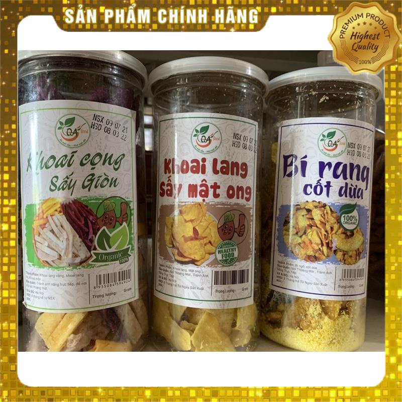 khoai lang sấy mật ong, khoai cọng sấy giòn, bí rang cốt dừa 200g 1 lọ