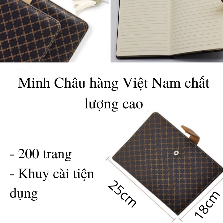 Sổ Bìa Da Cao Cấp Minh Châu - sổ tay ghi chép 200 trang (mã 018) - bìa kẻ caro có khuy bấm - 1 quyển