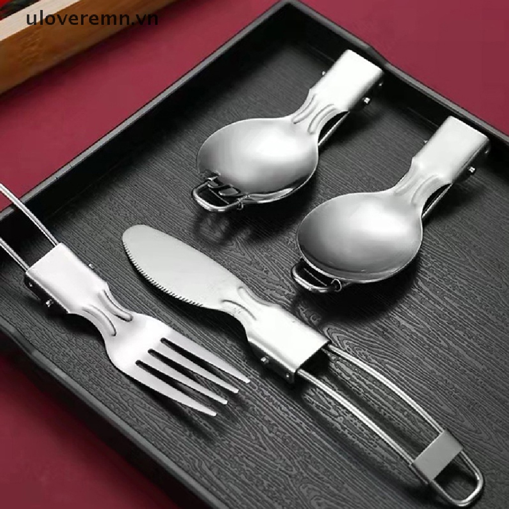 Uloveremn 1 Bộ Muỗng Nĩa Bằng Thép Không Gỉ Có Thể Gấp Lại Được