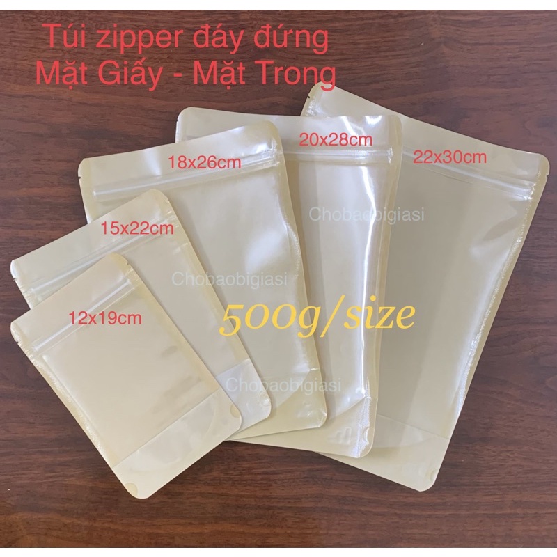 {500g/size} Túi zipper đáy đứng Mặt Giấy Mặt Trong (hàng đẹp)