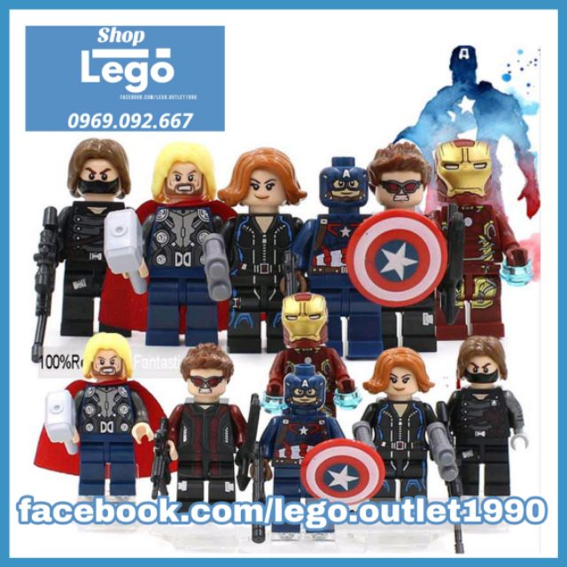 Xếp hình Iron man Thor Captain America Hawkeye Black widow Winter Soldier Bucky Marvel Lego Minifigures Decool 0205 0210