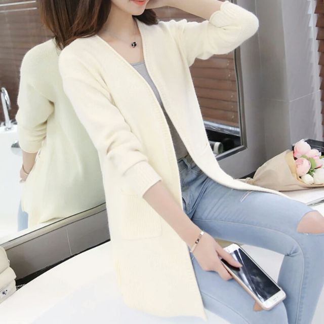 MS107 Áo len cardigan lông cừu dáng dài dày dặn