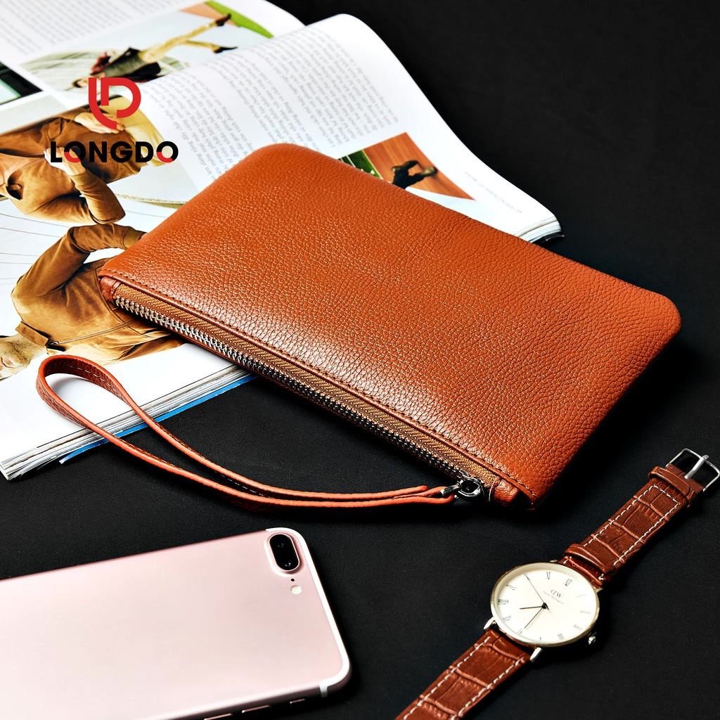 Ví Nữ Cầm Tay Cao Cấp - Cam Kết Da Bò Thật 100% - Màu Đen Hàng Chính Hãng Thương Hiệu Longdo Leather - BNM01