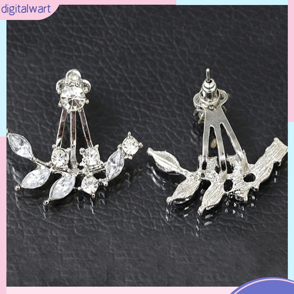 Cặp khuyên tai thiết kế hình lá đính hạt kim cương nhân tạo sang trọng lấp lánh dành cho nữ