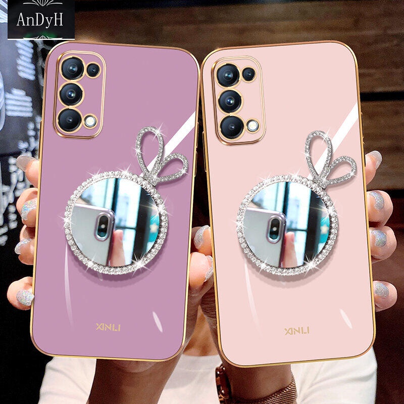 Ốp Điện Thoại Mềm Tráng Gương Đính Đá Lấp Lánh Sang Trọng Cho OPPO Reno 5 Reno5 Pro