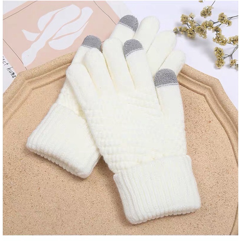 Găng tay len  mùa đông dày màu trơn unisex giữ ấm thiết kế ngón tay chạm màn hình cảm ứng GT02 Tacado