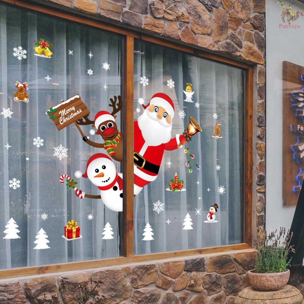 FUN Elegant Christmas Decoration Window Stickers Shop Glass Scene Layout Snowflake Figure Scenery Pinup Picture