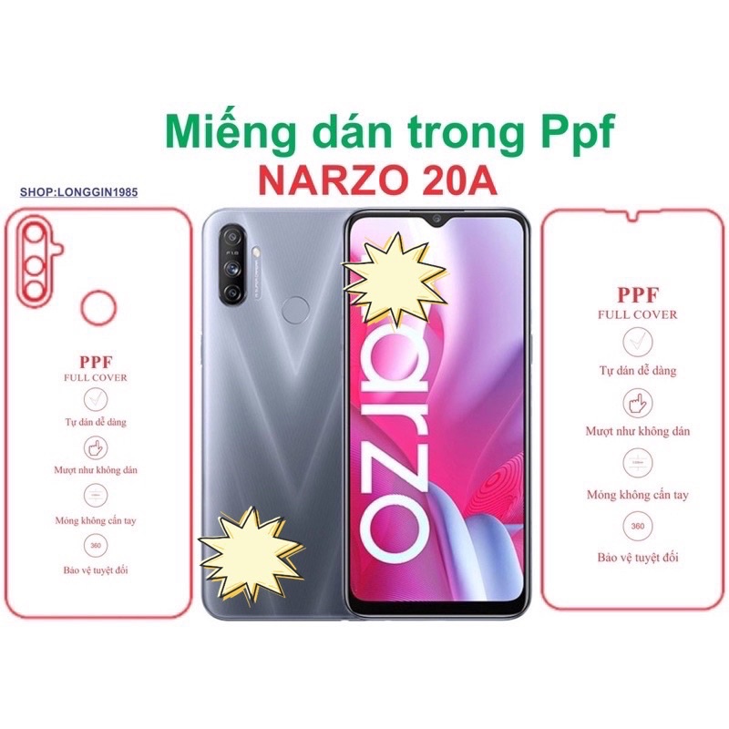 Narzo 20A miếng dán trong Ppf mặt sau và mặt trước chống va đập chống trầy xước tốt