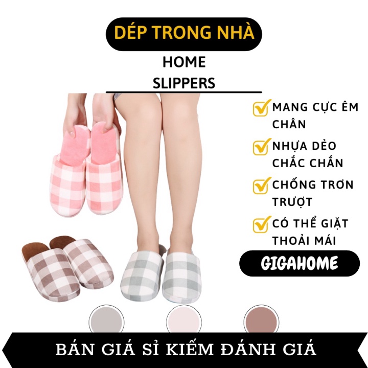 Dép Đi Trong Nhà GIGAHOME Dép Bông Nam Nữ Caro Đi Trong Nhà Chống Trượt, Giữ Ấm Chân 8478