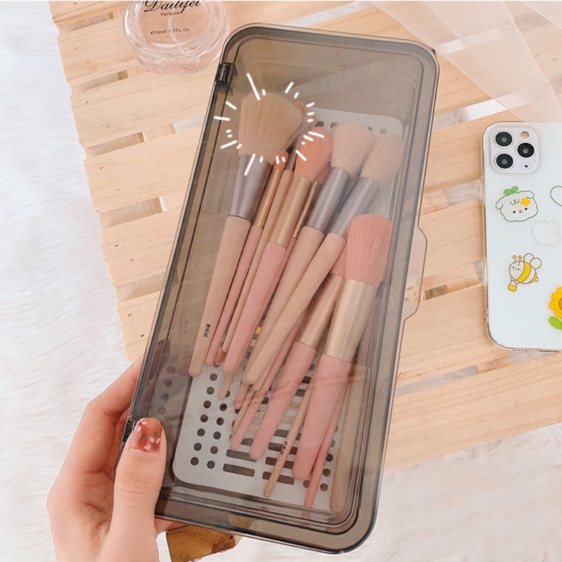 Hộp Đựng Cọ Trang Điểm Có Nắp Chống Bụi Thiết Kế Trong Suốt Đơn Giản Sáng Tạo