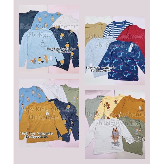 Set áo cotton thun dài tay bé trai sz 12/18m 18/24m 2/3y 3/4y 4/5y 5/6y