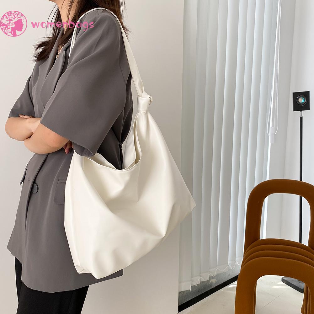 Túi tote đeo vai bằng da PU màu trơn cỡ lớn tinh tế thời trang dành cho nữ