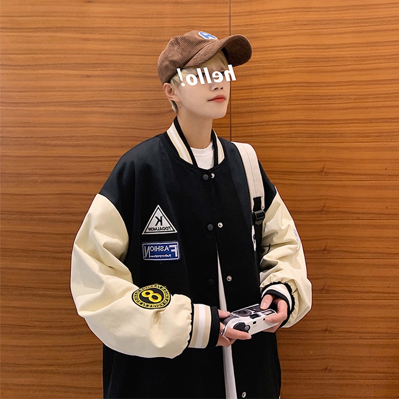 Áo khoác bóng chày dáng rộng in họa tiết cá tính phong cách Hàn Quốc cho nam