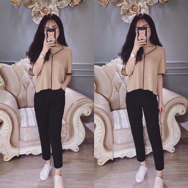 Áo sơmi Pijama dáng croptop