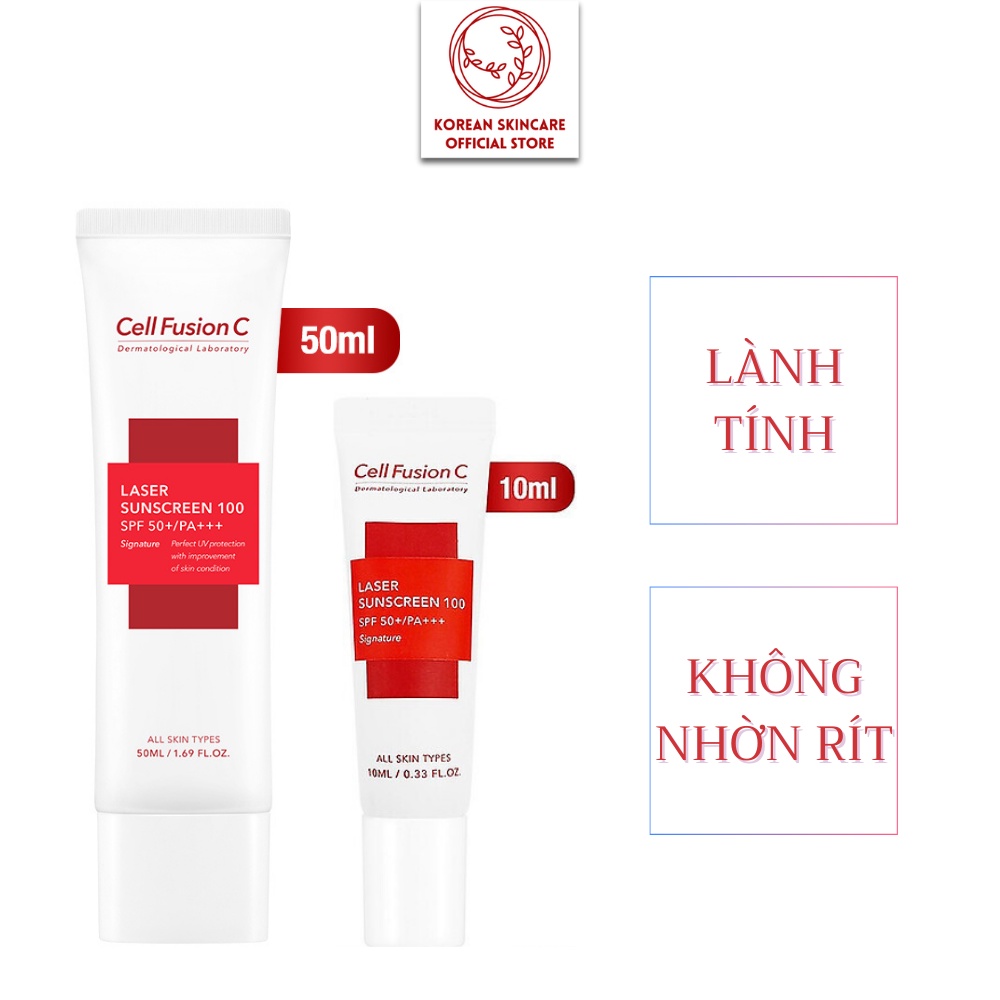 Kem chống nắng Cell Fusion C Laser Sunscreen 50ml màu đỏ dùng sau sử dụng laser phù hợp cho da nhạy cảm SPF50+/ PA+++