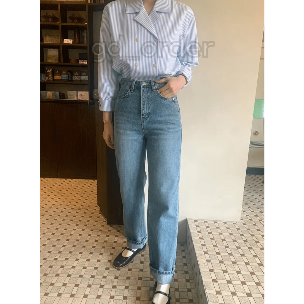 A39|Áo sơ mi công sở hàn quốc nữ kẻ sọc dài tay đơn giản, đẹp màu xanh gd_order