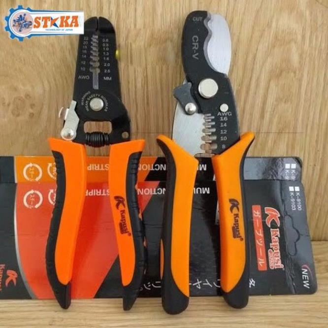 Combo. 2 Kìm Cắt Tuốt Dây Điện Đa Năng Kapusi Nhật Bản + Kiềm Tuốt Dây Điện, Bảo Hành 12 Tháng