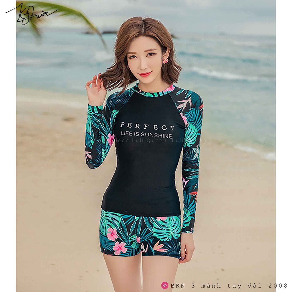 Bikini dài tay SIÊU THANH LỊCH, tôn dáng, kín đáo,quần đùi cạp cao tôn dáng, co giãn, thoải mái