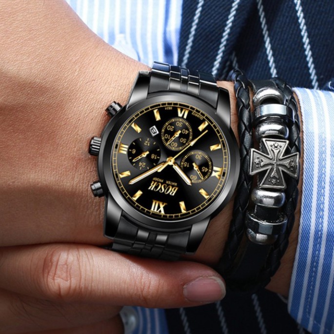 Đồng hồ nam rẻ đẹp BOSCK BO03 chính hãng, dây thép không rỉ, có lịch ngày tiện lợi, chống nước tốt | BigBuy360 - bigbuy360.vn