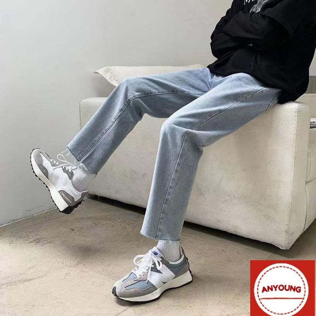 Quần Jean Nam Anyoung Quần baggy Nam Ống Suông Phong Cách Hàn Quốc - Kiểu Quần Bò Nam Nữ Cắt Gấu QD 306 Hottrend 2022