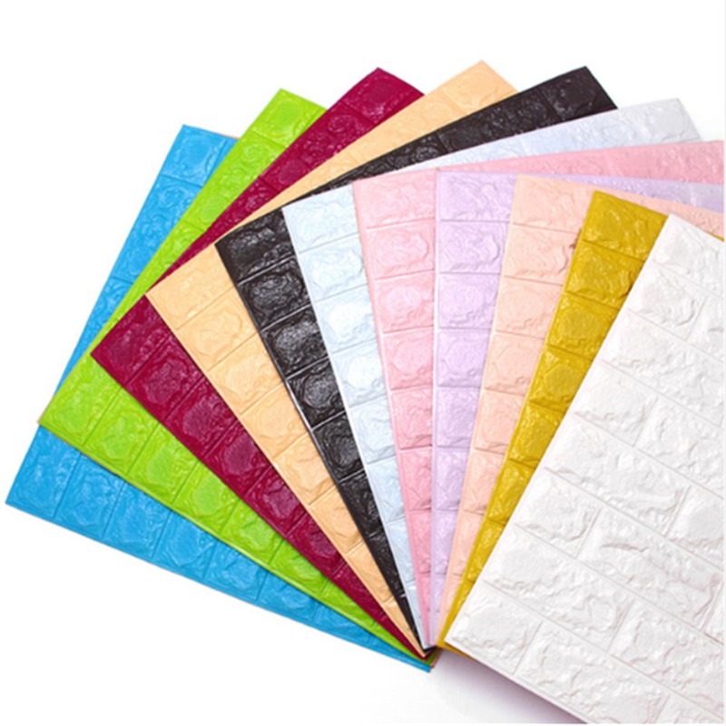 Giấy Dán Tường Bằng Xốp PE Họa Tiết Gạch 3D Chống Thấm Nước Kích Thước 70 * 77CM