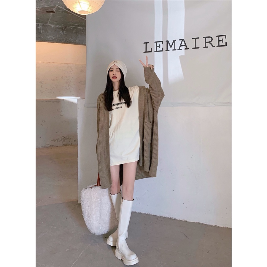 Áo khoác cardigan dệt kim dáng dài phong cách retro cho nữ | BigBuy360 - bigbuy360.vn