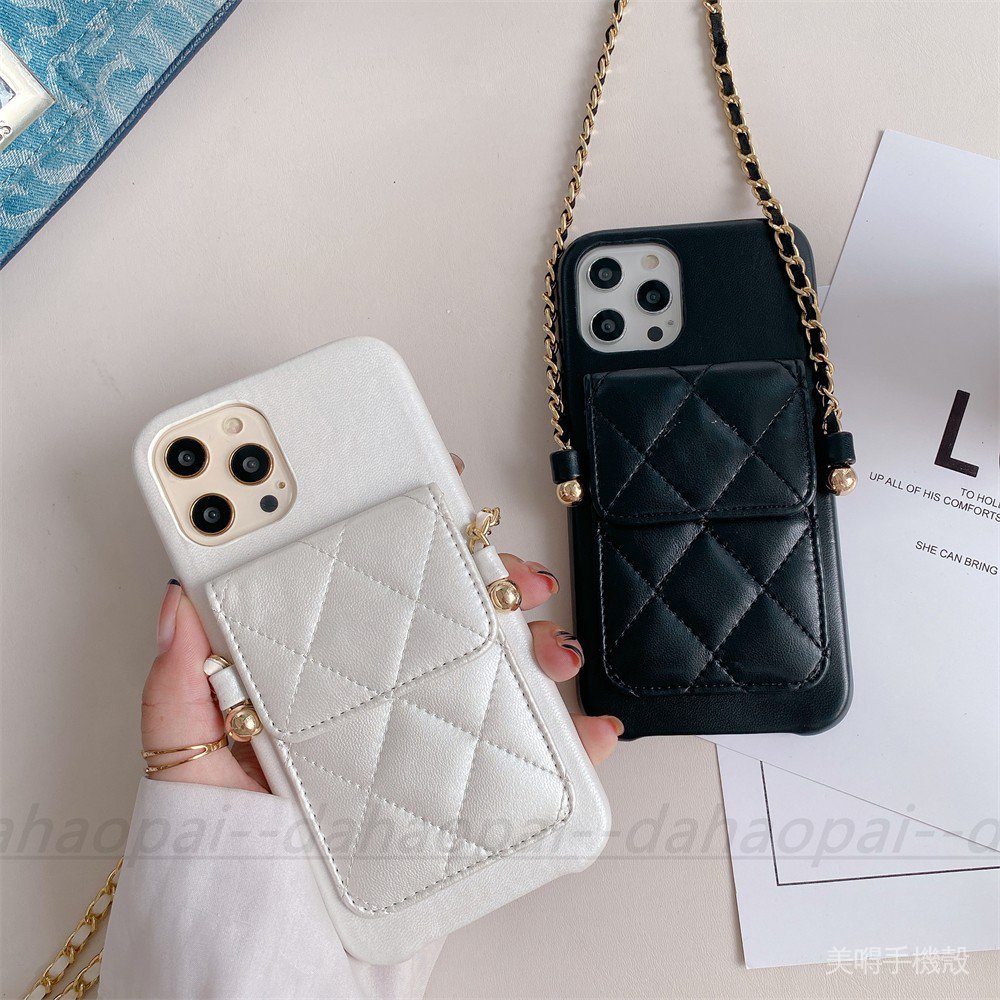 Ốp Điện Thoại Da Chống Sốc Có Ngăn Đựng Thẻ Đeo Chéo Cho iPhone14 13 i12 i11 Pro max xs xr i7plus