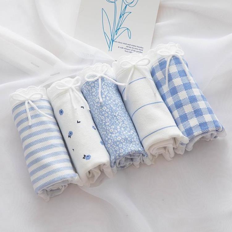 Quần Lót Nữ Cotton Dễ Thương Tông Xanh Cao Cấp Kháng Khuẩn Nhiều Họa Tiết Caro Kẻ Xinh Xắn 335