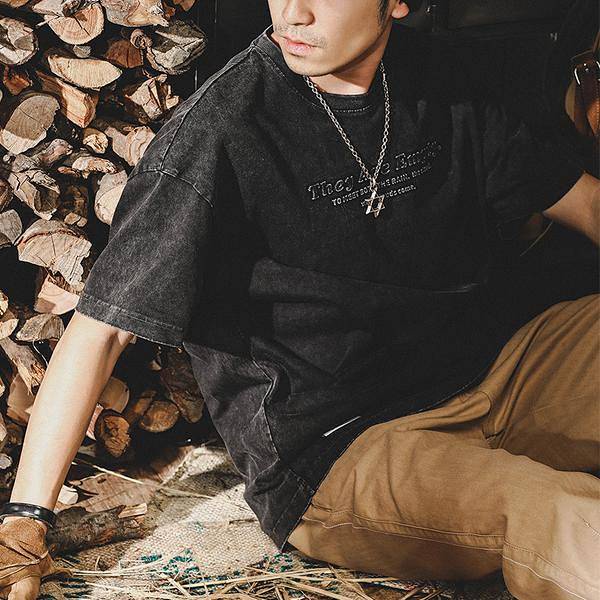 American-Style Heavy Retro Short Sleeve T-shirt Men's Loose Fashion Brand 2022 Summer New Yeast Factory Washed Short-Sleeved T-shirt Men etSA