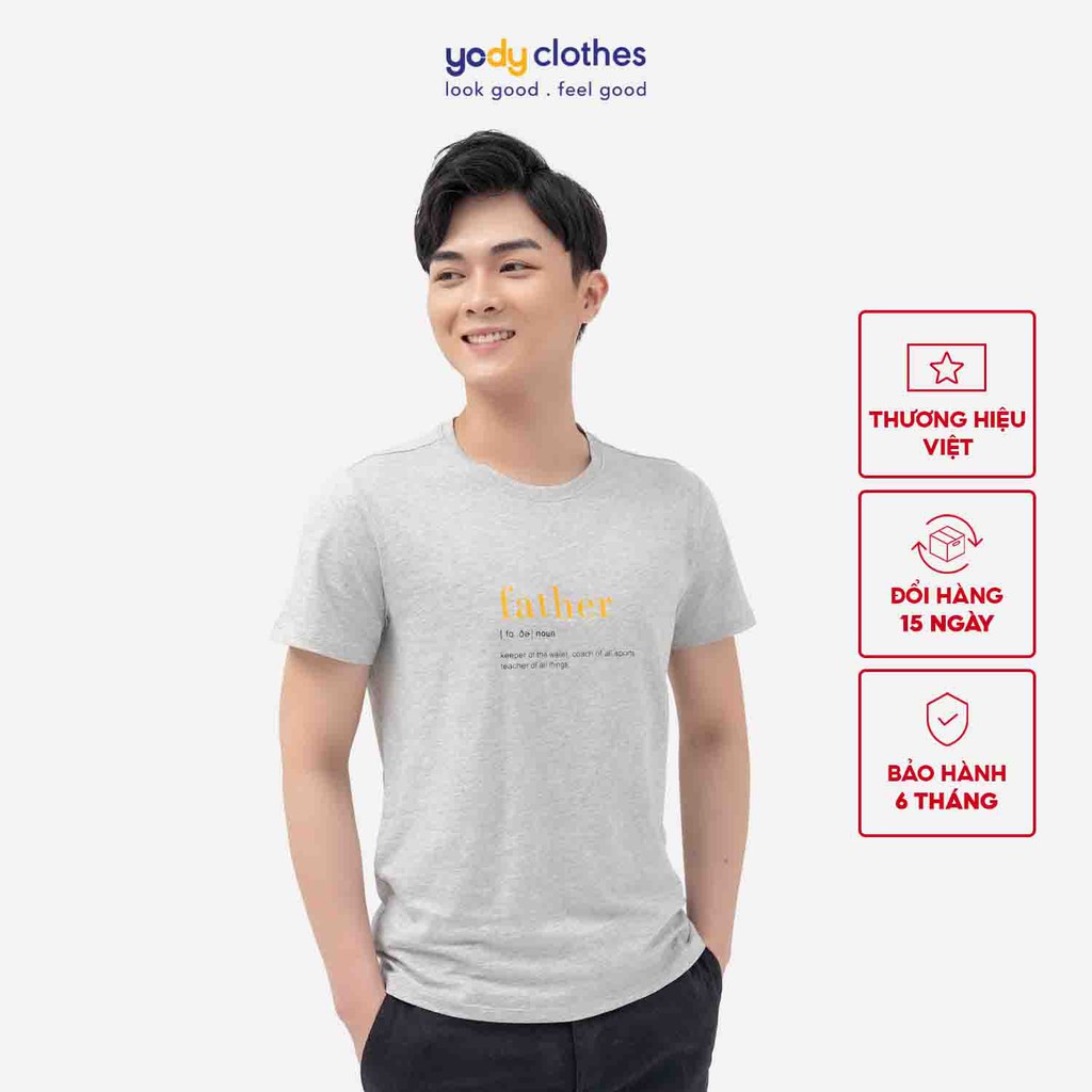 Áo thun nam YODY cotton dáng suông thoáng mát in chữ father TSM4055