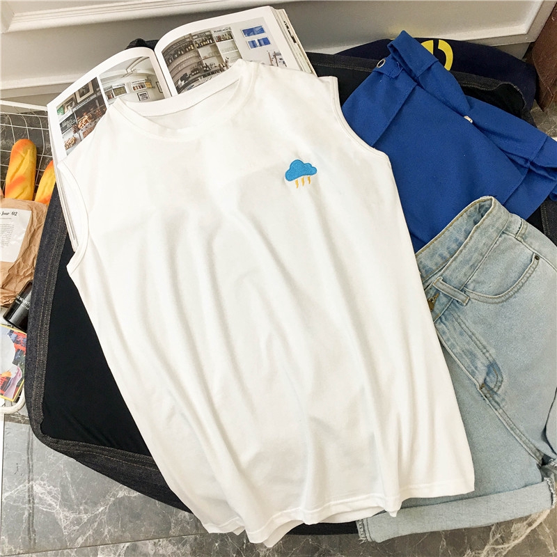 Áo Croptop sát nách hoạ tiết thêu thiết kế dáng rộng thoải mái