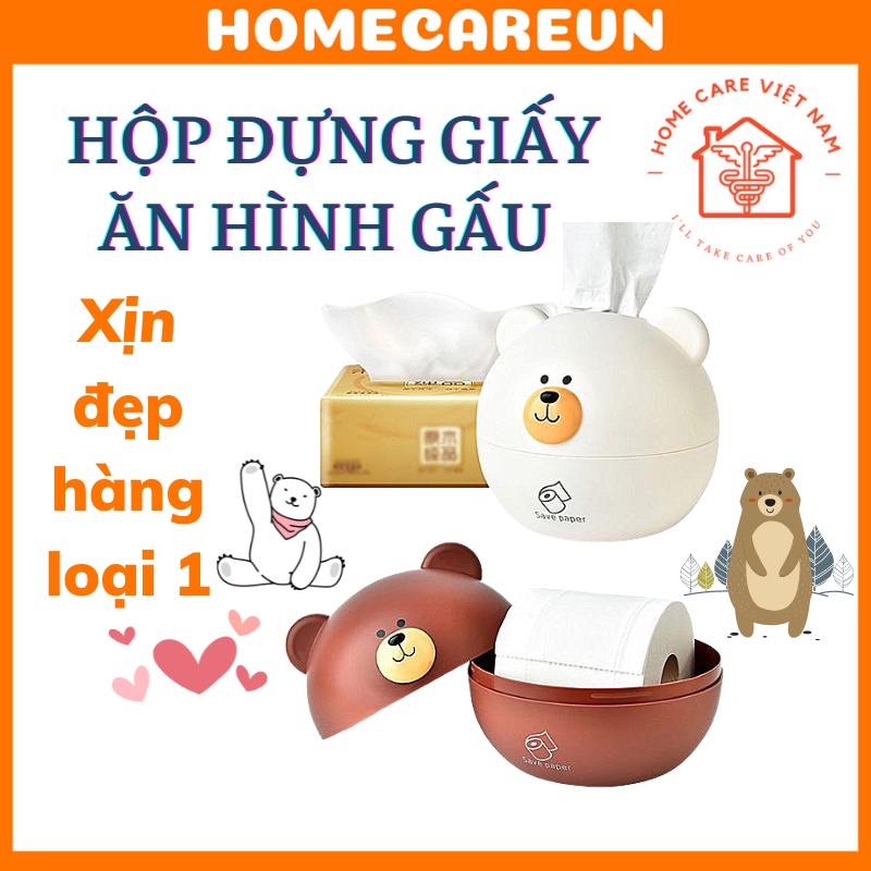 Hộp đựng khăn giấy hình gấu nâu , trắng dễ thương