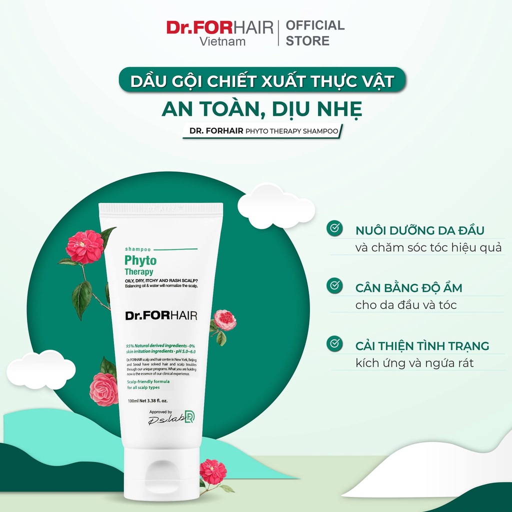 Dầu gội CHO DA NHẠY CẢM, chiết xuất thực vật an toàn và dịu nhẹ Dr.FORHAIR Hàn Quốc Phyto Therapy Shampoo 300ml