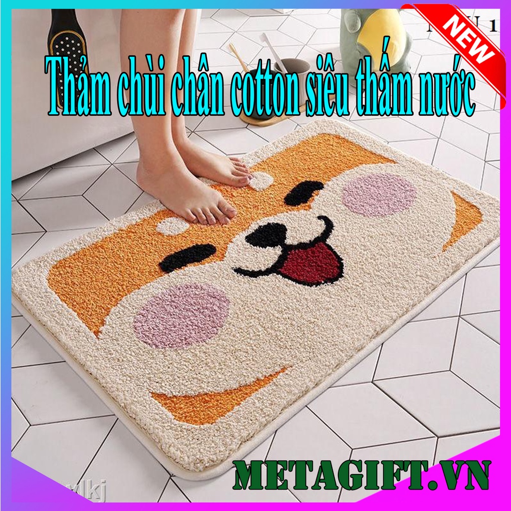 Thảm lau chùi chân siêu thấm hút nước nhà tắm cửa ra vào chống trơn trượt cotton mềm cute dễ thương 40x60cm