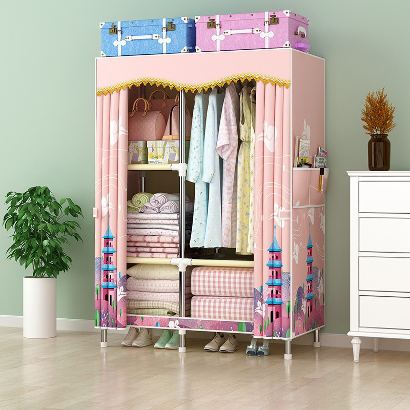 Kệ vải đựng quần áo khung thép vải cao cấp 2 buồng 4 ngăn (titan) có giá sắt