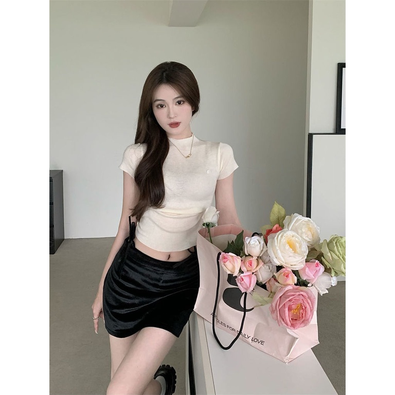 Áo Ngắn Tay Cổ Lọ Ôm Dáng Xinh Xắn Dành Cho Nữ