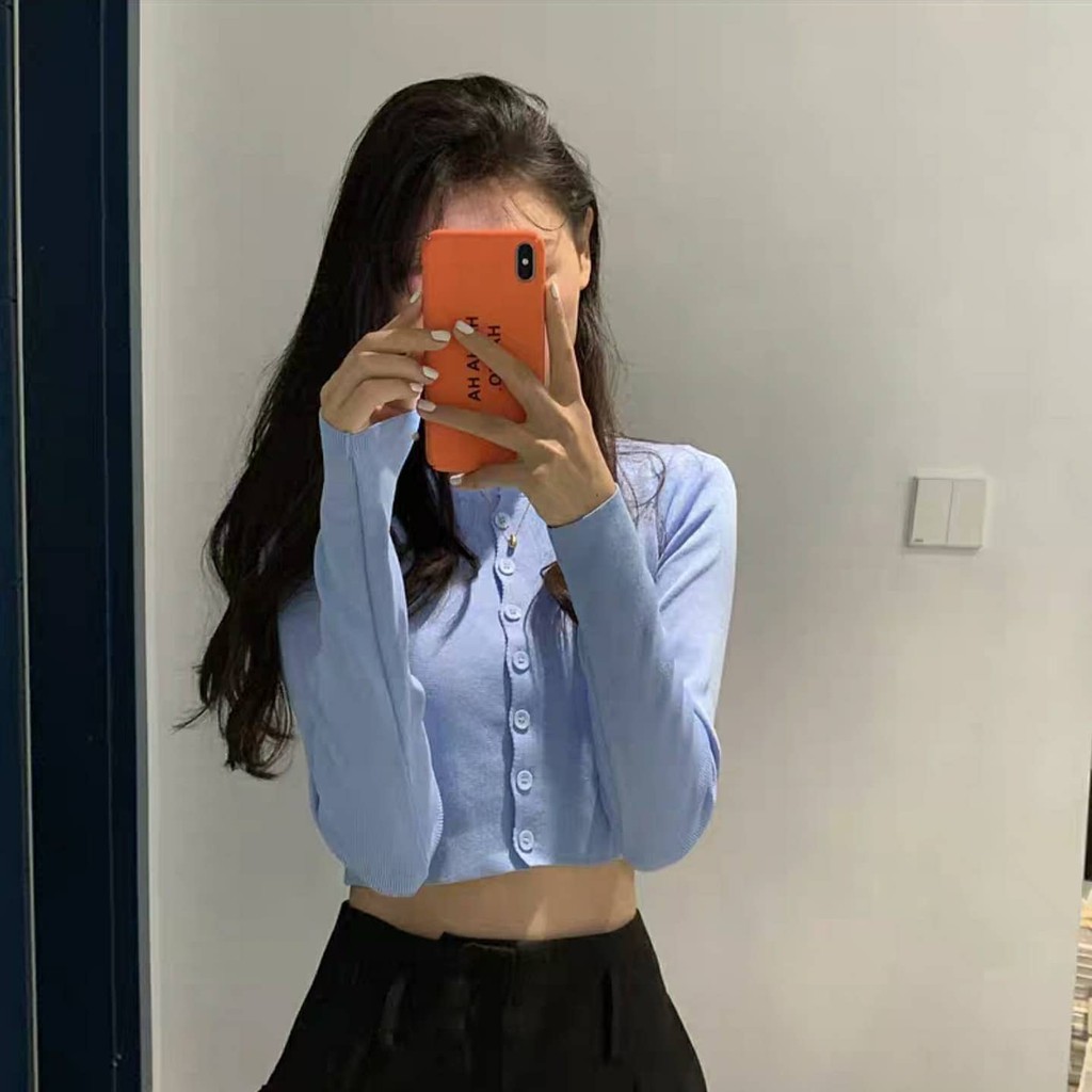 Áo Croptop Nữ YAN Ulzzang Len Tăm Nút Thật zoozoo