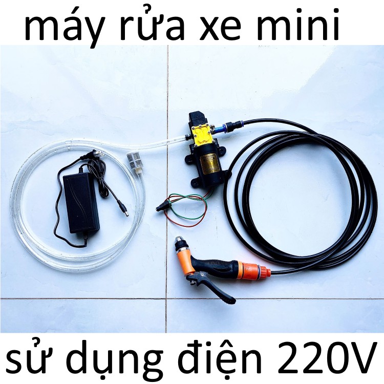 máy bơm tăng áp rửa xe 12V kèm adapter 5A