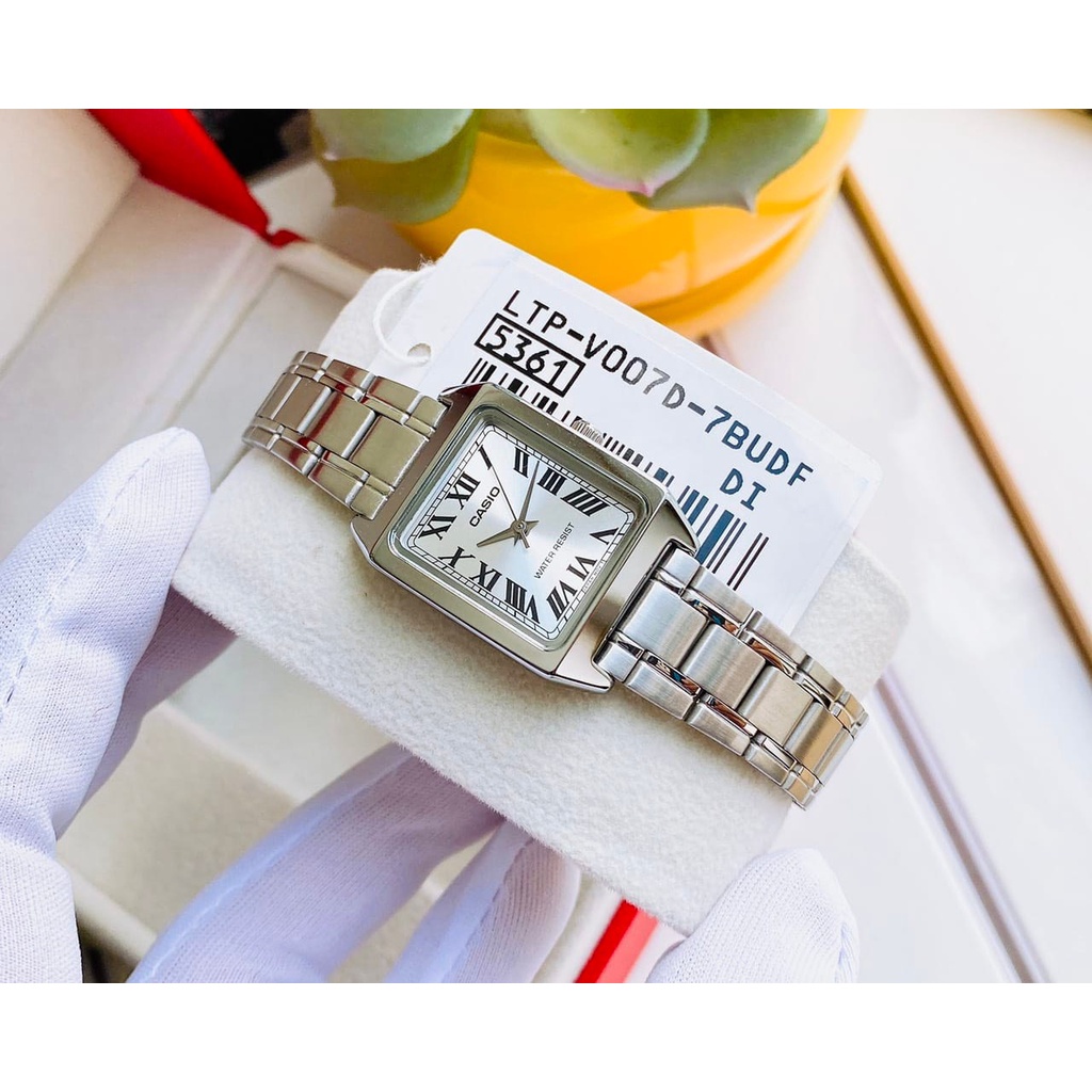 Đồng hồ Nữ Casio LTP-V007D-7B, đồng hồ chính hãng, dây thép bạc mặt bạc LA MÃ