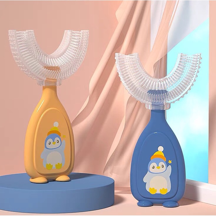 Bộ 2 Bàn chải đánh răng cho bé chữ U - Bàn chải lông tơ cho bé (size nhỏ) - chim cánh cụt