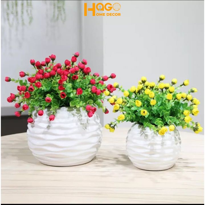 Hoa giả, chậu,bình hoa mini để bàn mẫu mới trang trí, decor nhà cửa cực xinh