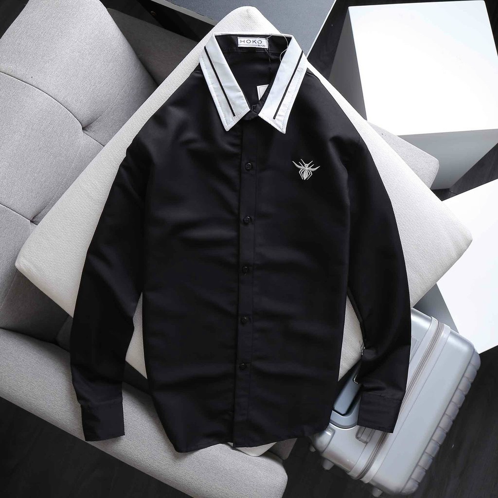 Áo sơ mi nam tay dài họa tiết in nhiệt đẹp .