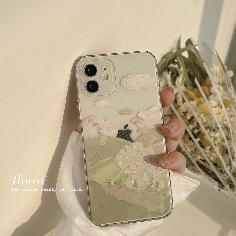 Soft Silicone Cute Simple and Gentle Small Green Hills Casing IPhone 12Mini 12 12Pro 12Pro Max 11 11Pro 11ProMax XS Max XR XS Case for IPhone 8 Plus 6 6S 7 8 6 Plus 6S Plus 7 Plus Fashion Phone Cover