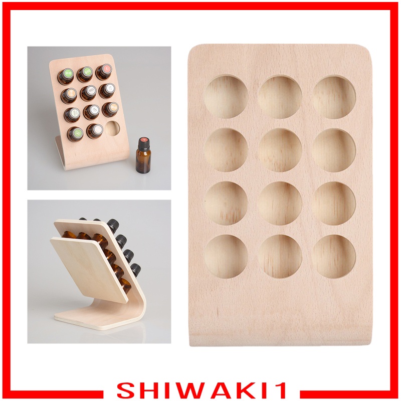 (Hàng Mới Về) Giá Đỡ Trưng Bày Lọ Tinh Dầu Shiwaki1 Bằng Gỗ 12 Ngăn 15ml